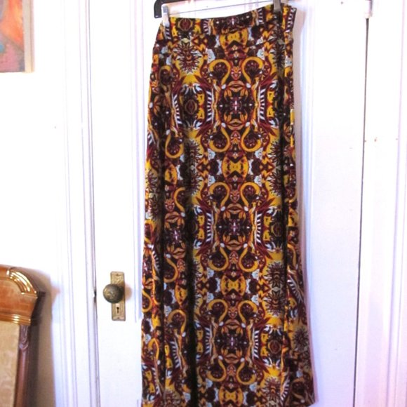 Lularoe maxi  orange, red and brown print skirt - Picture 1 of 2